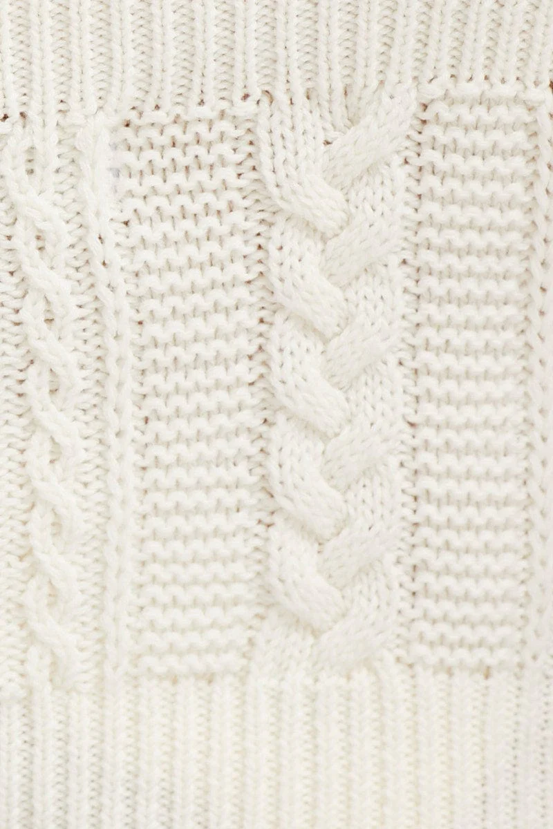 White Cable Crop Knit Top