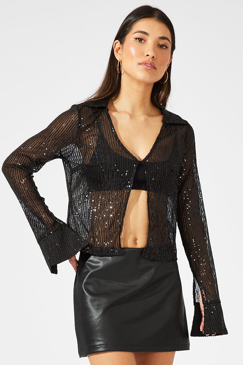 Black Bolero Long Sleeve Sequins