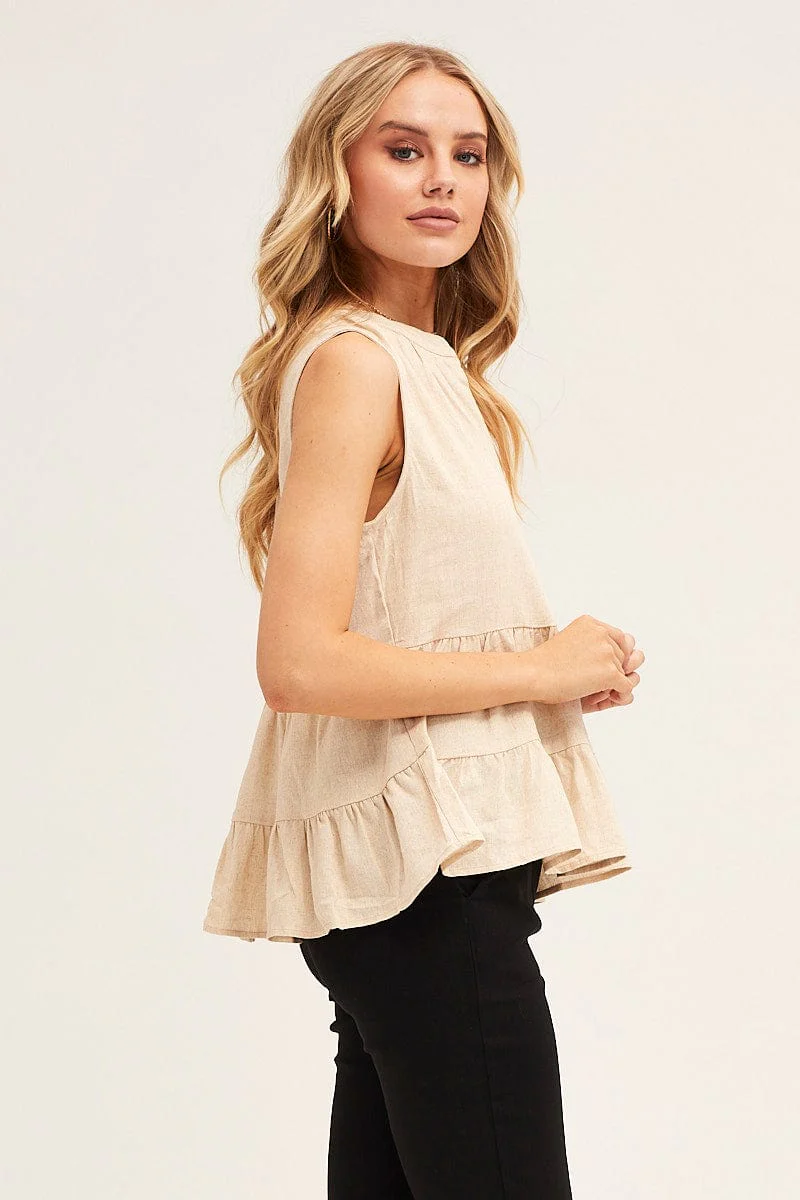 Beige Peplum Top Sleeveless