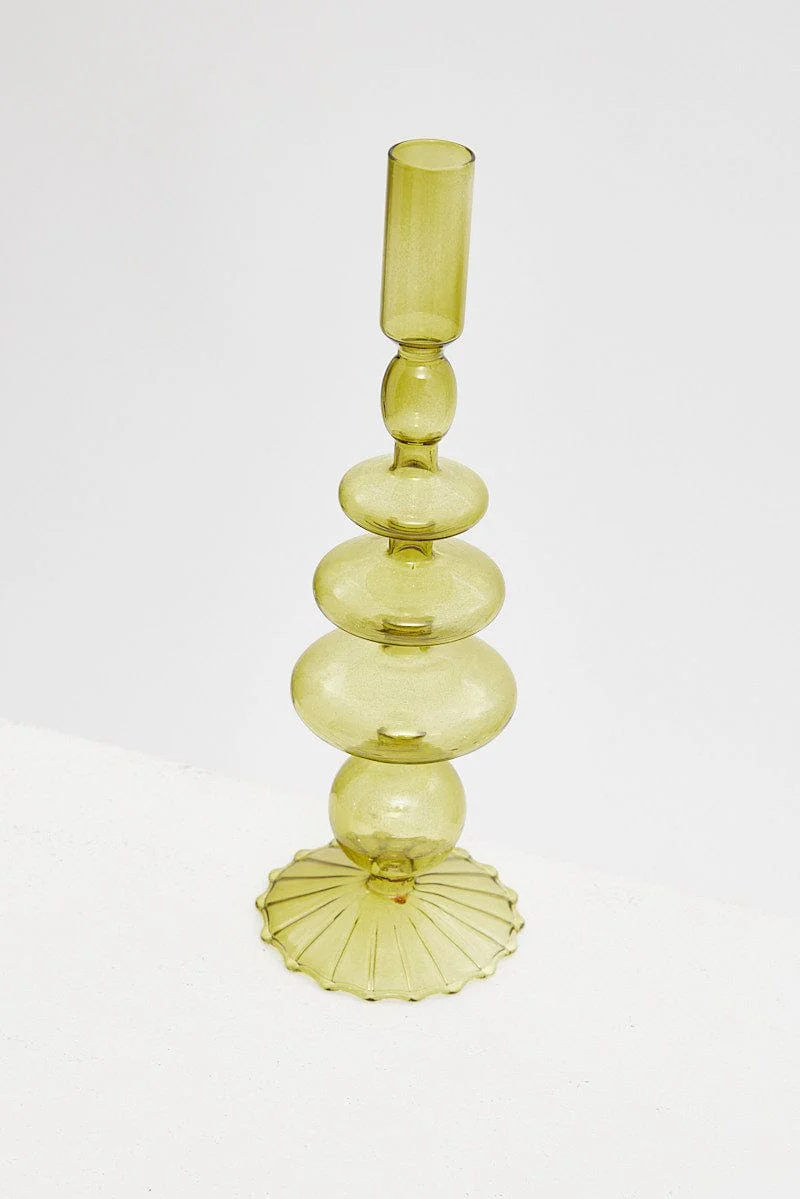 Green Taper Glass Candle Holder And Vase