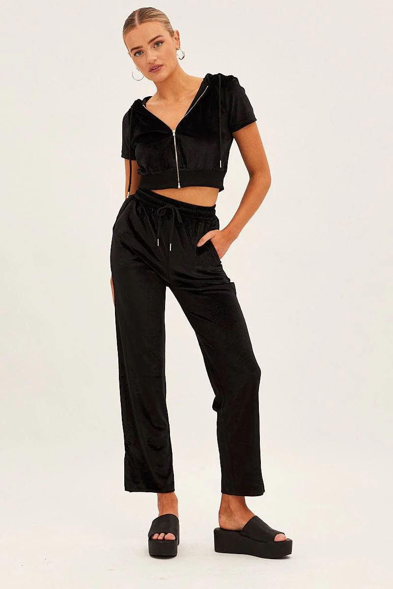 Black Velvet Flared Hem Pants
