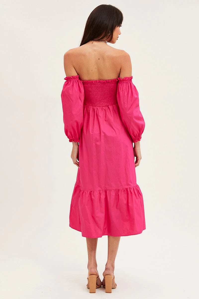 Pink Dress Off Shoulder Maxi