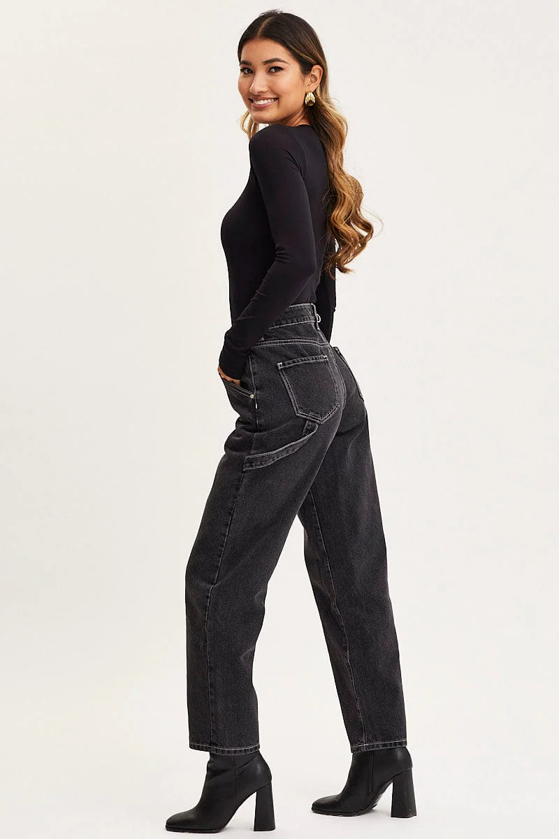 Black Carpenter Denim Jeans High Rise