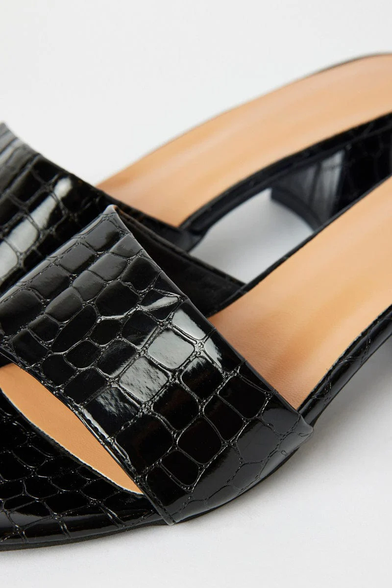 Black Chunky Heeled Mule Sandals
