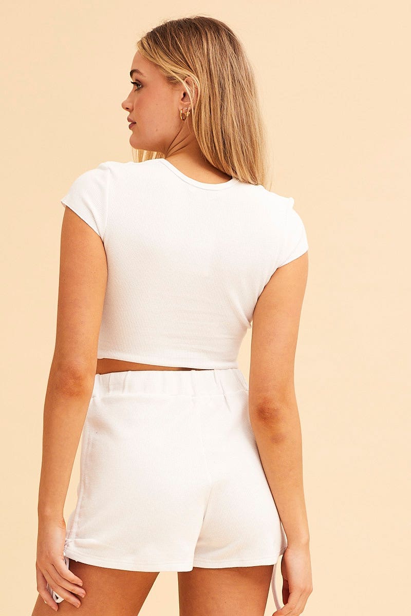 White Sutton Waffle Crew Neck Baby Tee