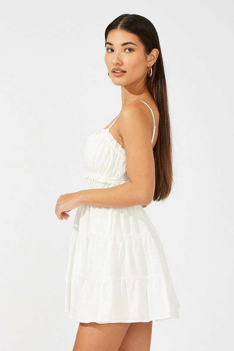 White Fit and Flare Dress Sleeveless Tiered