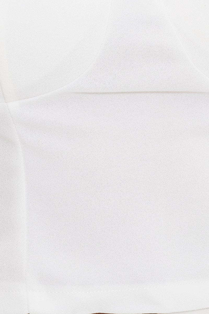 White Dobby Mesh Ruffle Puff Sleeve Bustier Crop Top