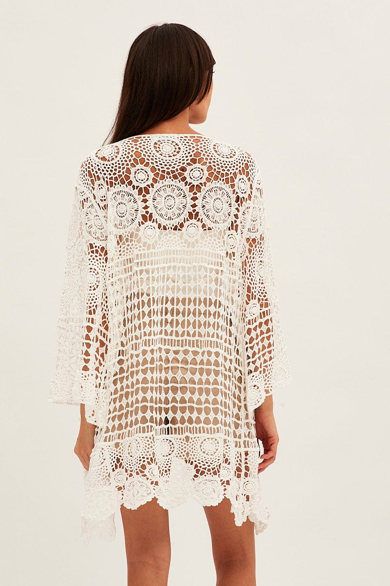White Crochet Cardigan Long Sleeve Relaxed