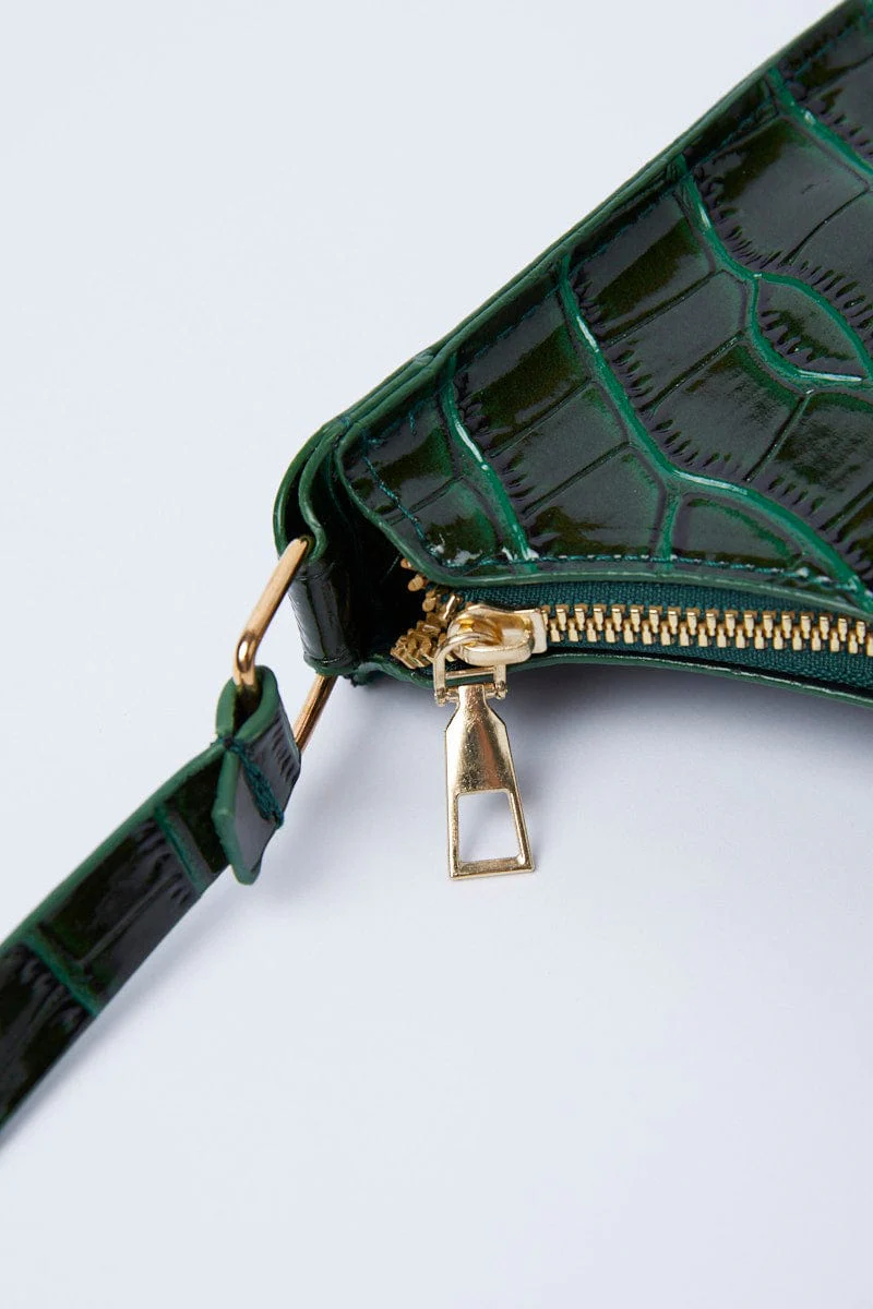 Green Croc Print Shoulder Bag