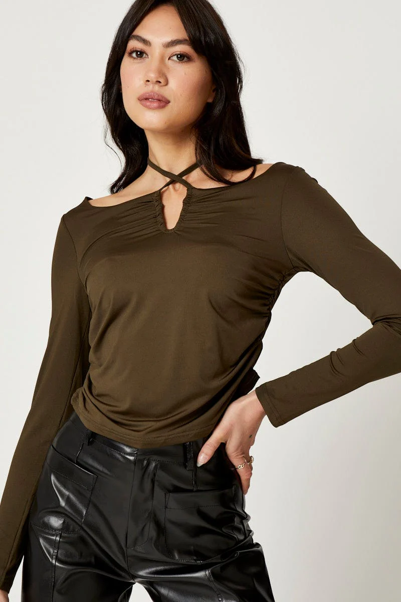 Green Halter Off Shoulder Top