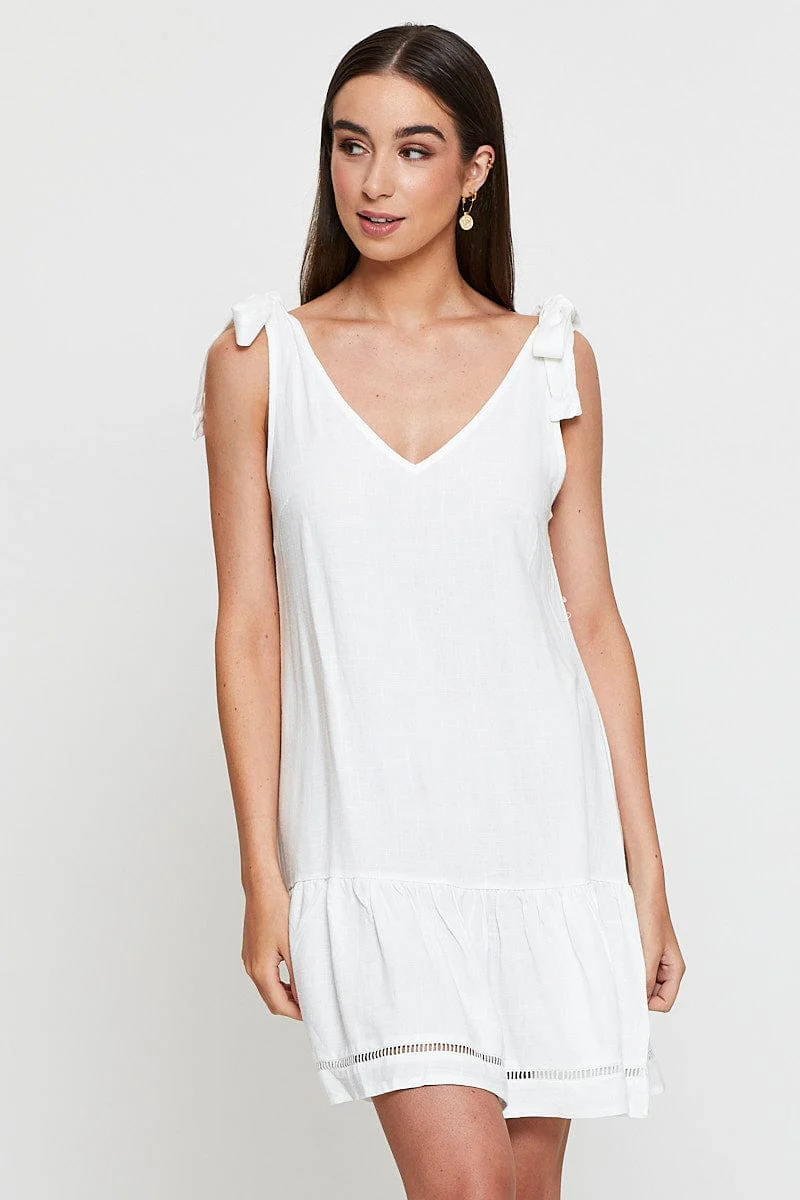 White Mini Dress V Neck