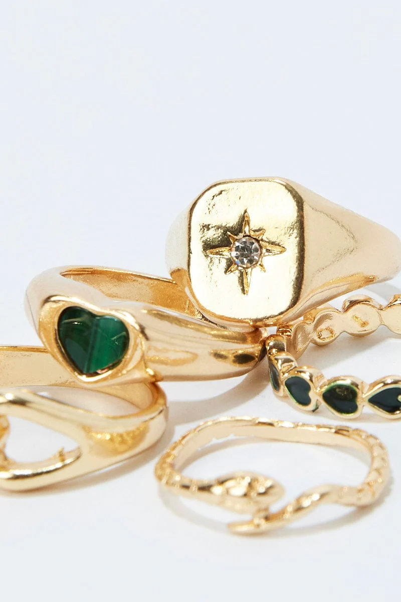Gold 5 Pack Rings Set