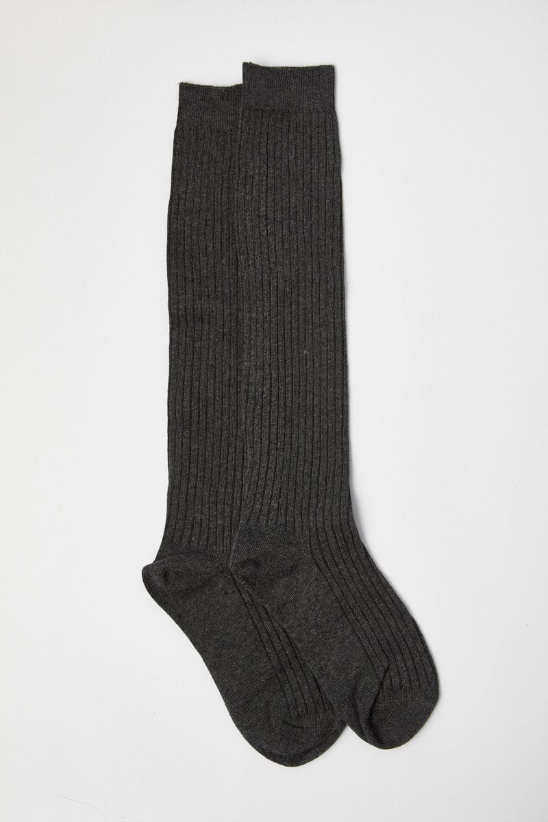 Grey Rib Knee High Socks