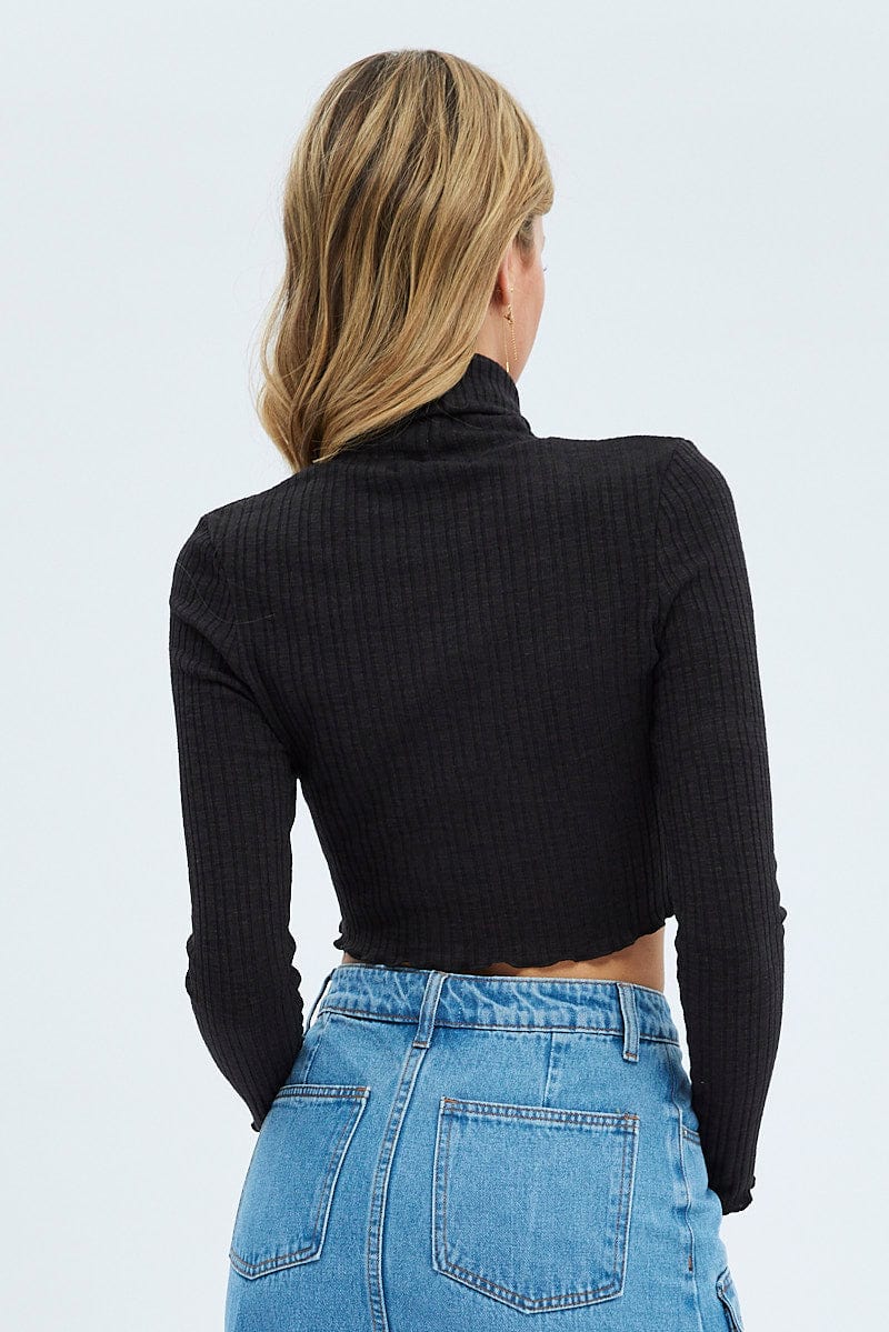 Black Top Long Sleeve Roll Up Neck