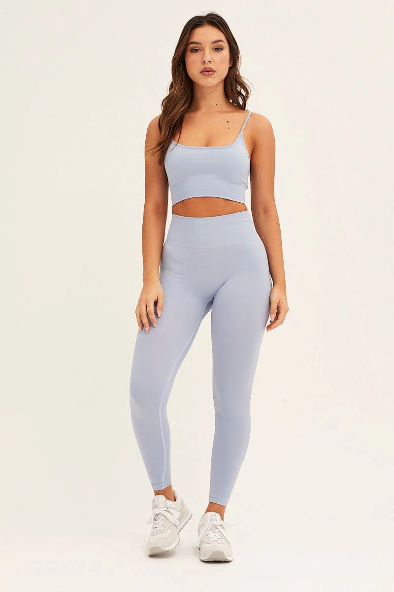 Blue Seamless Top And Legging Activewear Set