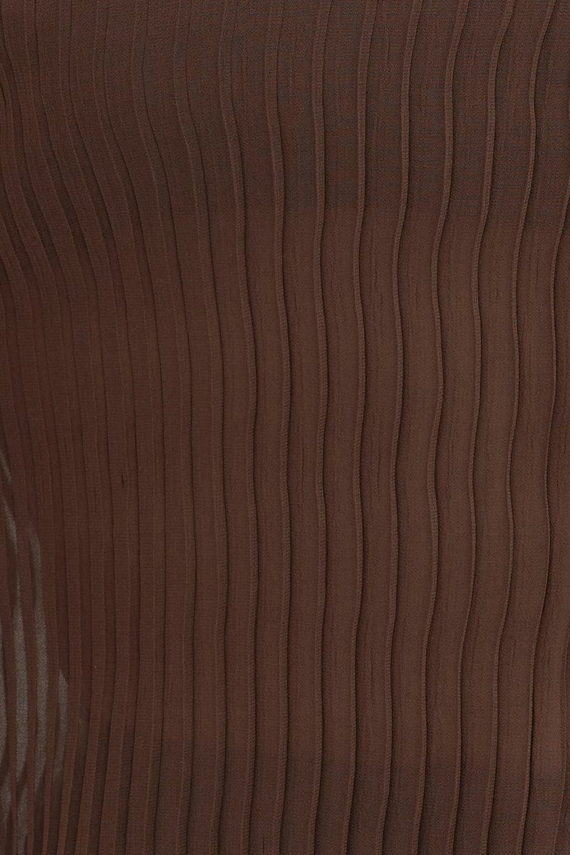 Brown Pleated Shirt Long Flare Sleeve