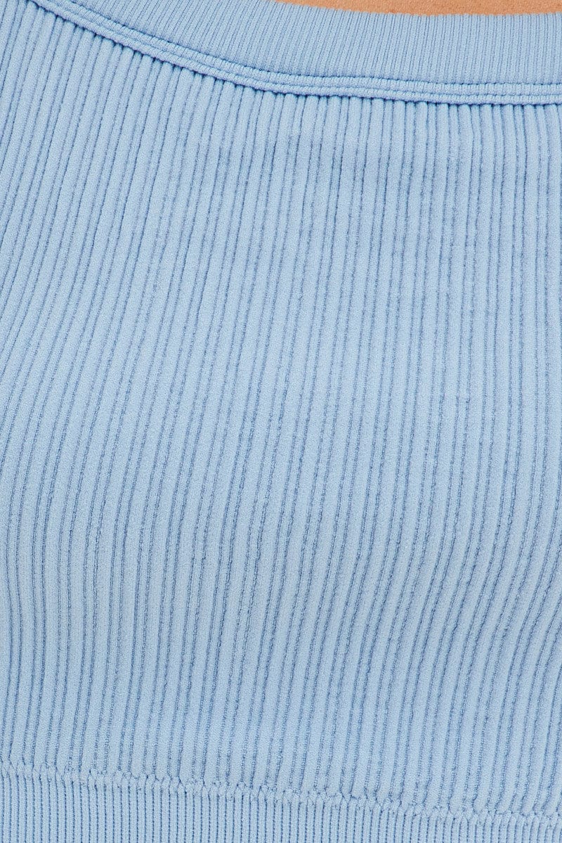 Blue Singlet Top Square Neck Seamless