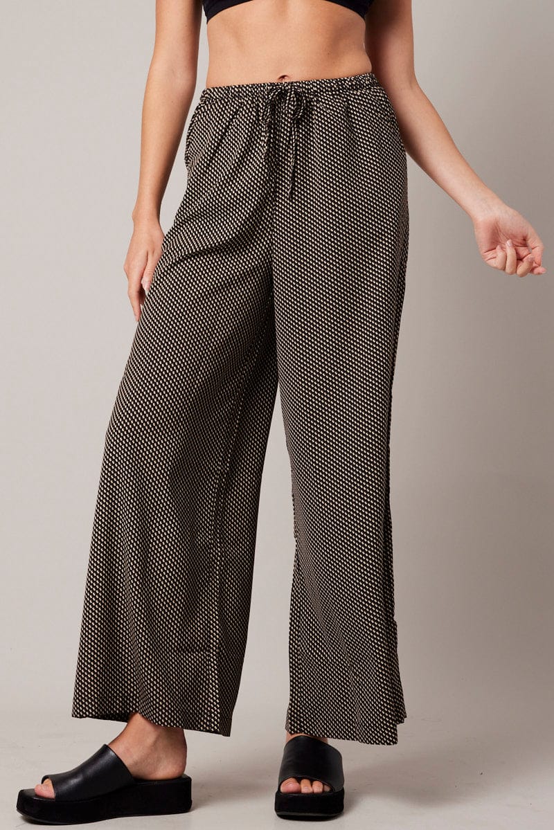 Black Geo Wide Leg Pants High Rise