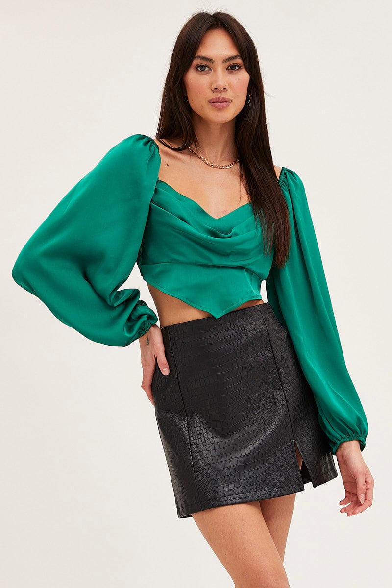 Green Puff Sleeve Top Long Sleeve