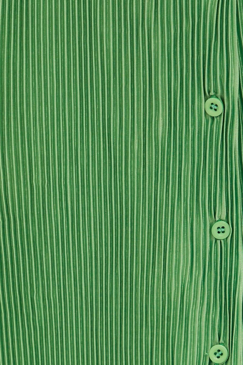 Green Plisse Shirt Dress Front Button