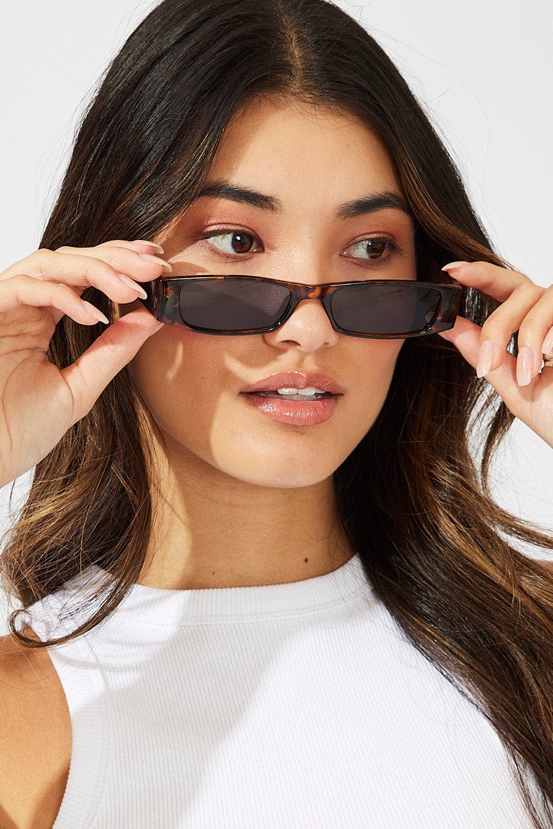 Brown Animal Print Rectangle Fashion Sunglasses