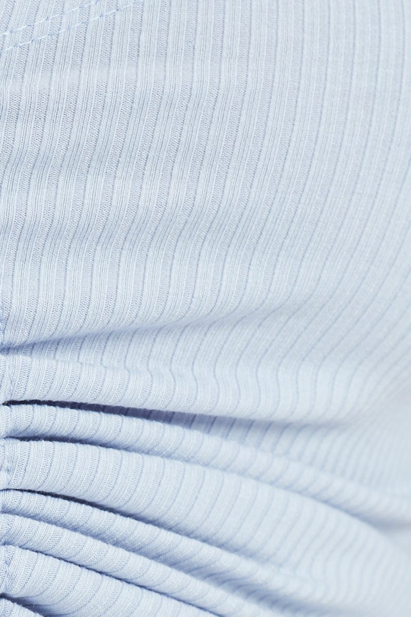 Blue Ribbed Ruche Front Singlet