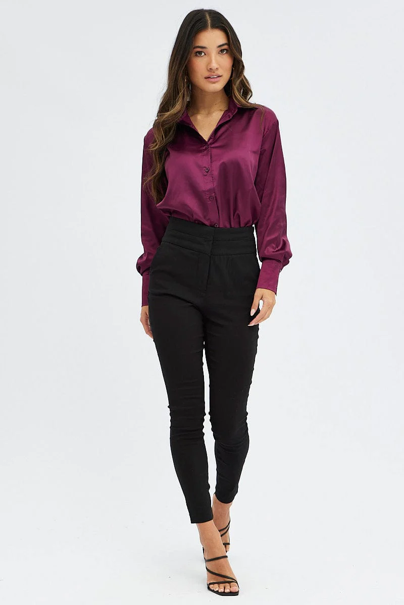 Black Slim Pants High Rise Belted Workwear