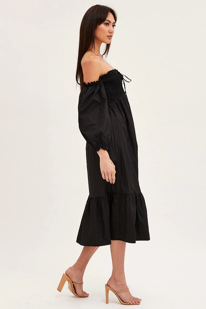 Black Dress Off Shoulder Maxi