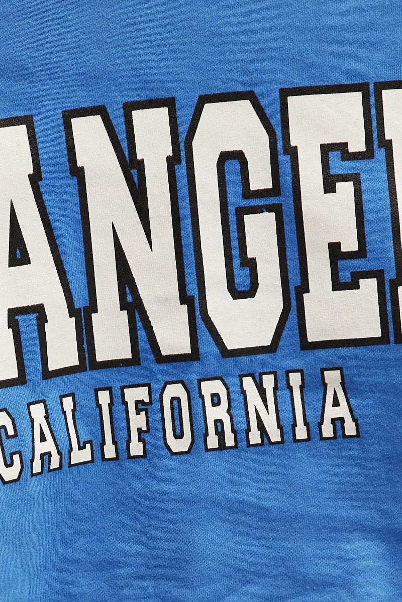 Blue Los Angeles Crop Tee Short Sleeve Crew Neck