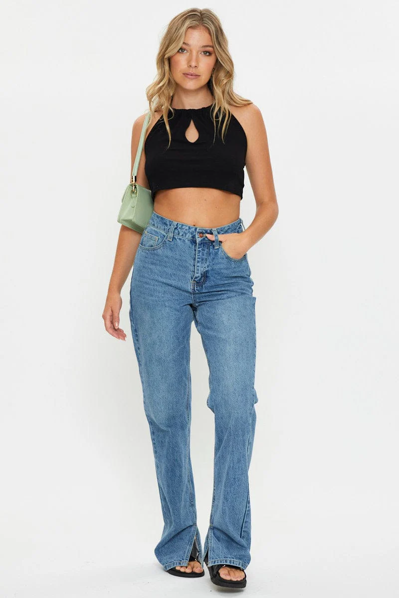 Black Keyhole Hole Halter Neck Top