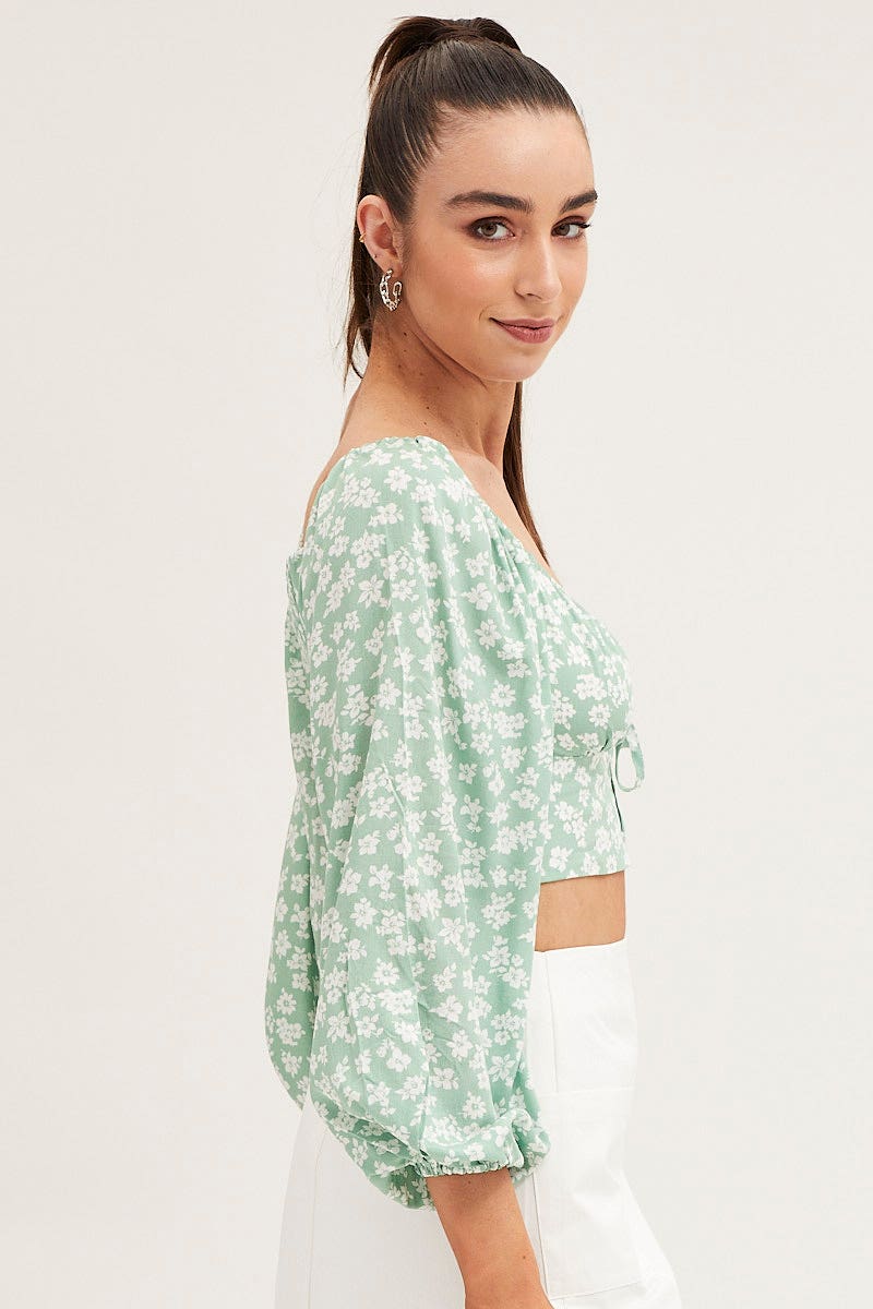 Print Off Shoulder Cropped Top