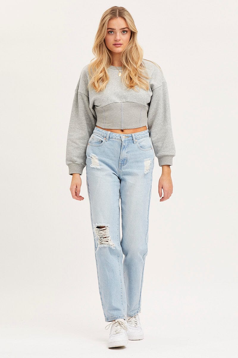 Grey Corset Jumper Long Sleeve