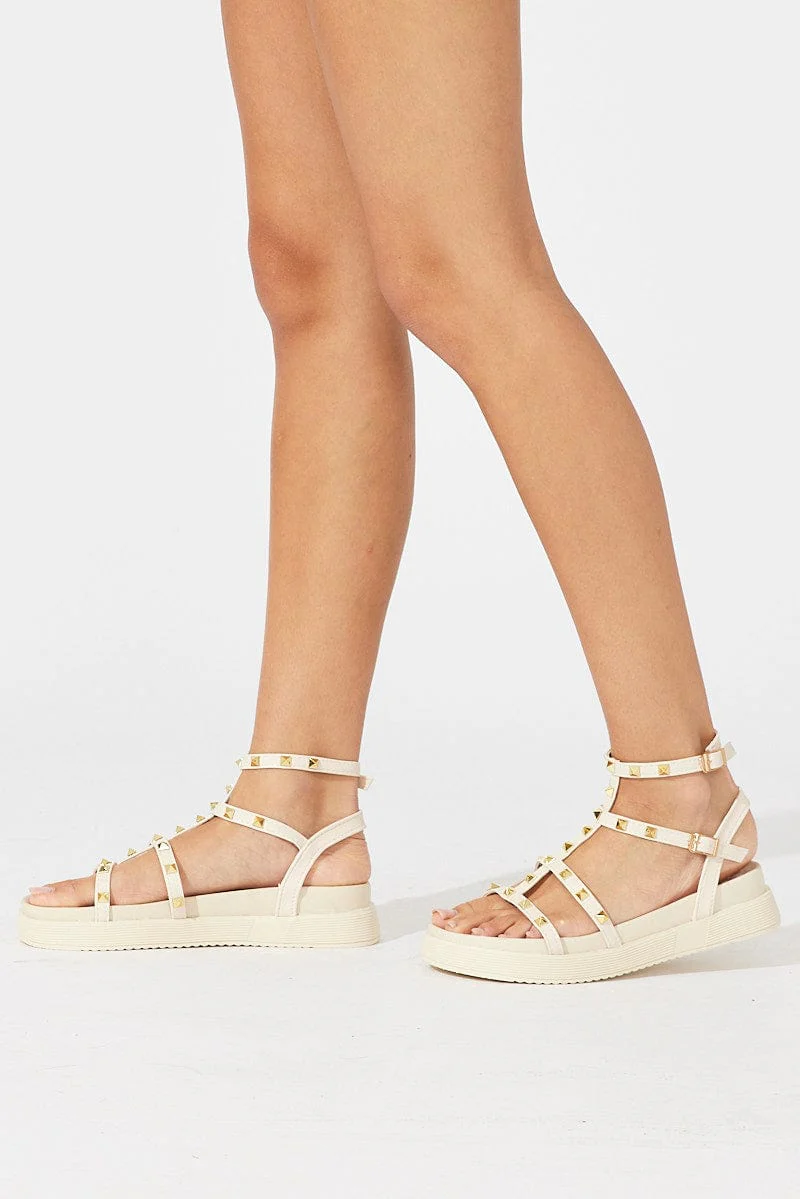 White Studded Flat Sandals