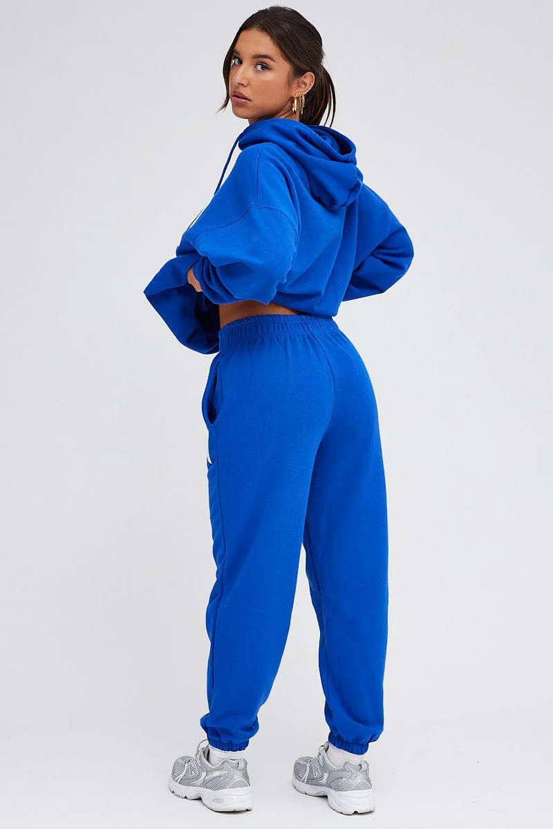Blue Track Pants High Rise Jogger