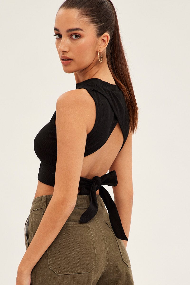 Black Rib Jersey Cropped Top