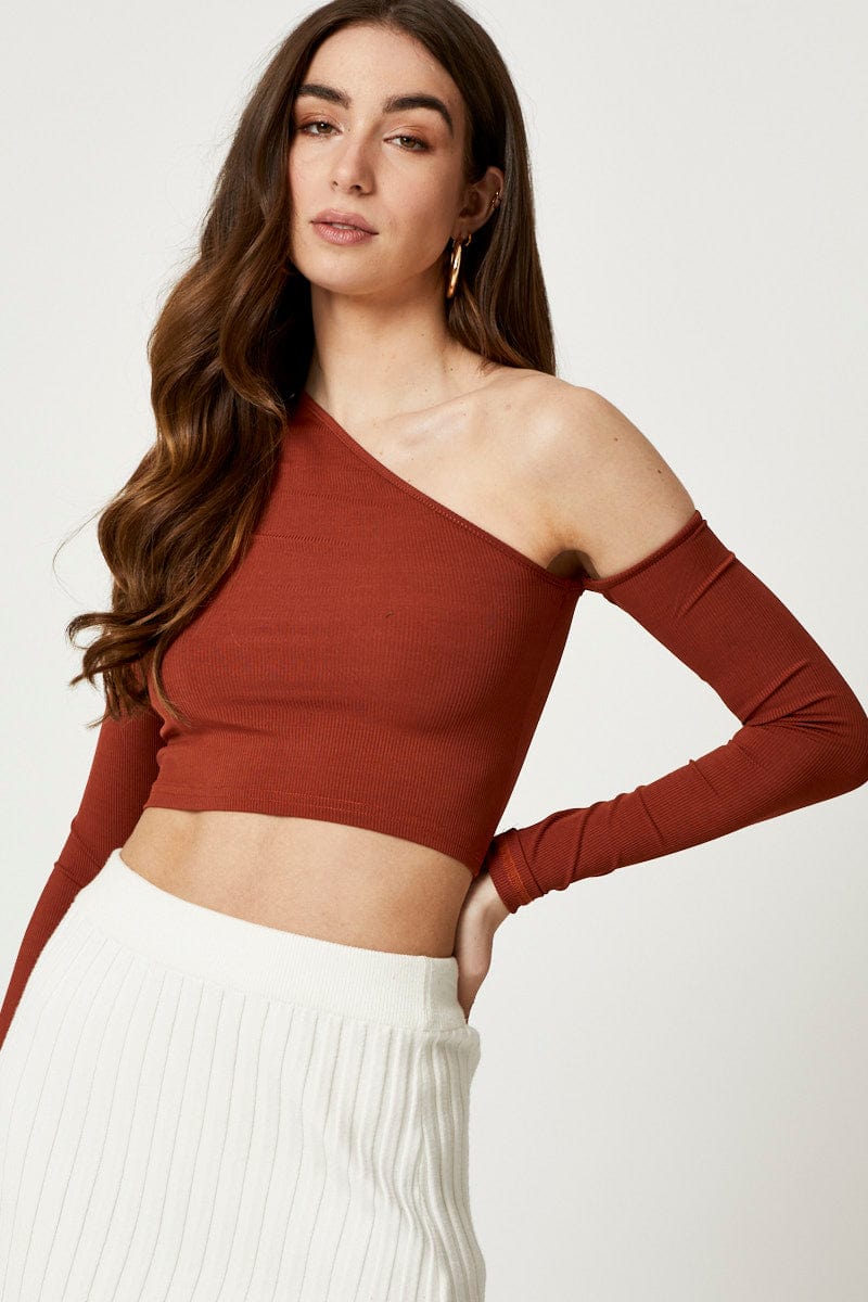 Brown Cold Shoulder Top