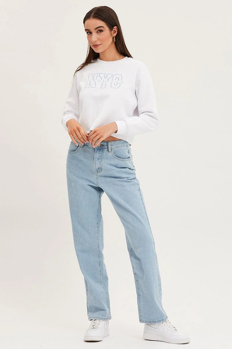 White Crop Sweatshirts Embroided