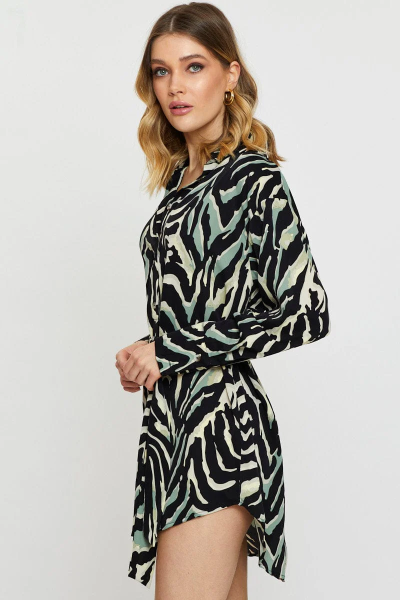 Print Mini Dress Long Sleeve Evening