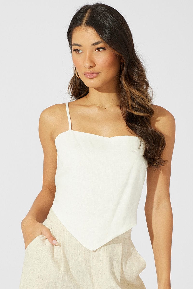 White Scarf Hem Cami Linen