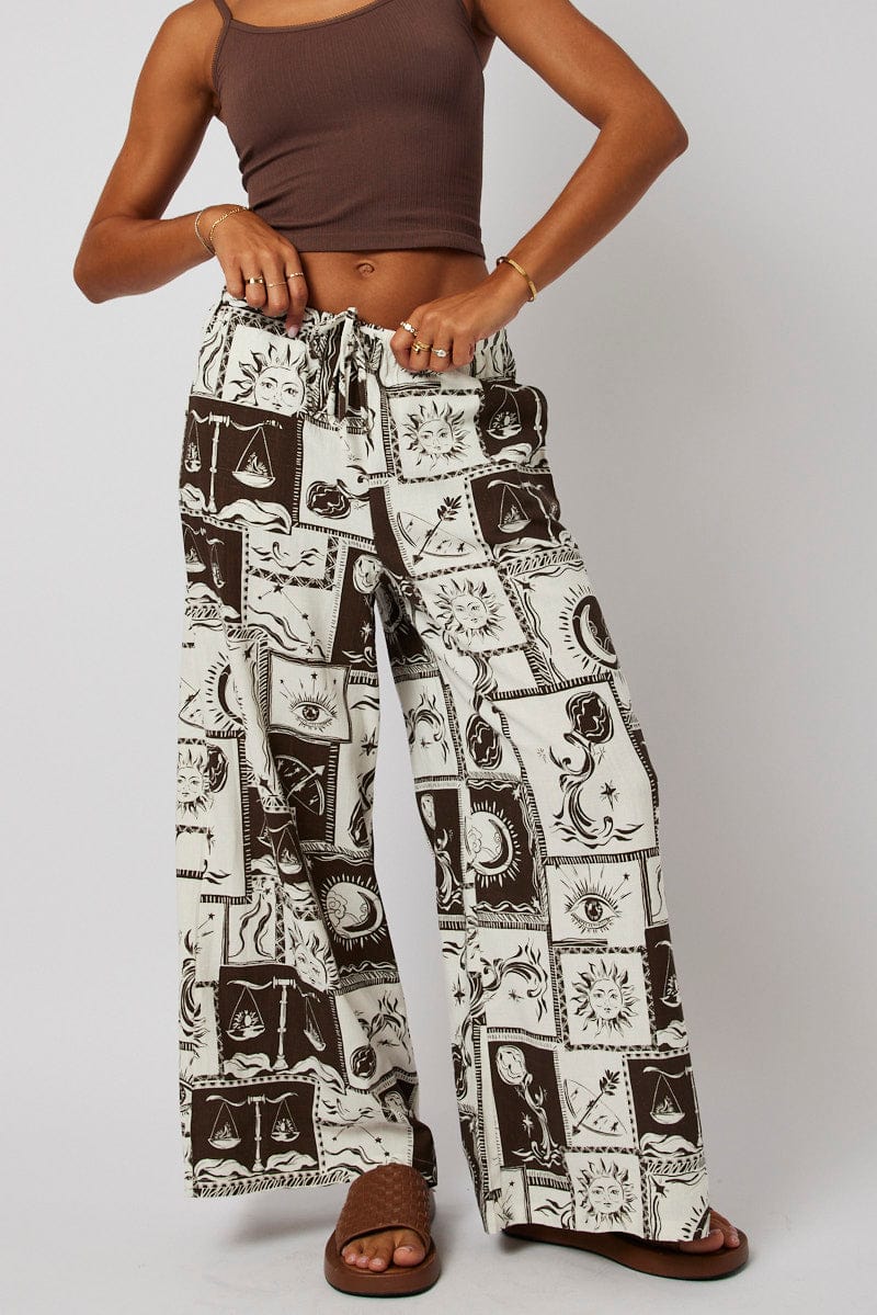 Black Abstract Wide Leg Pants High Rise