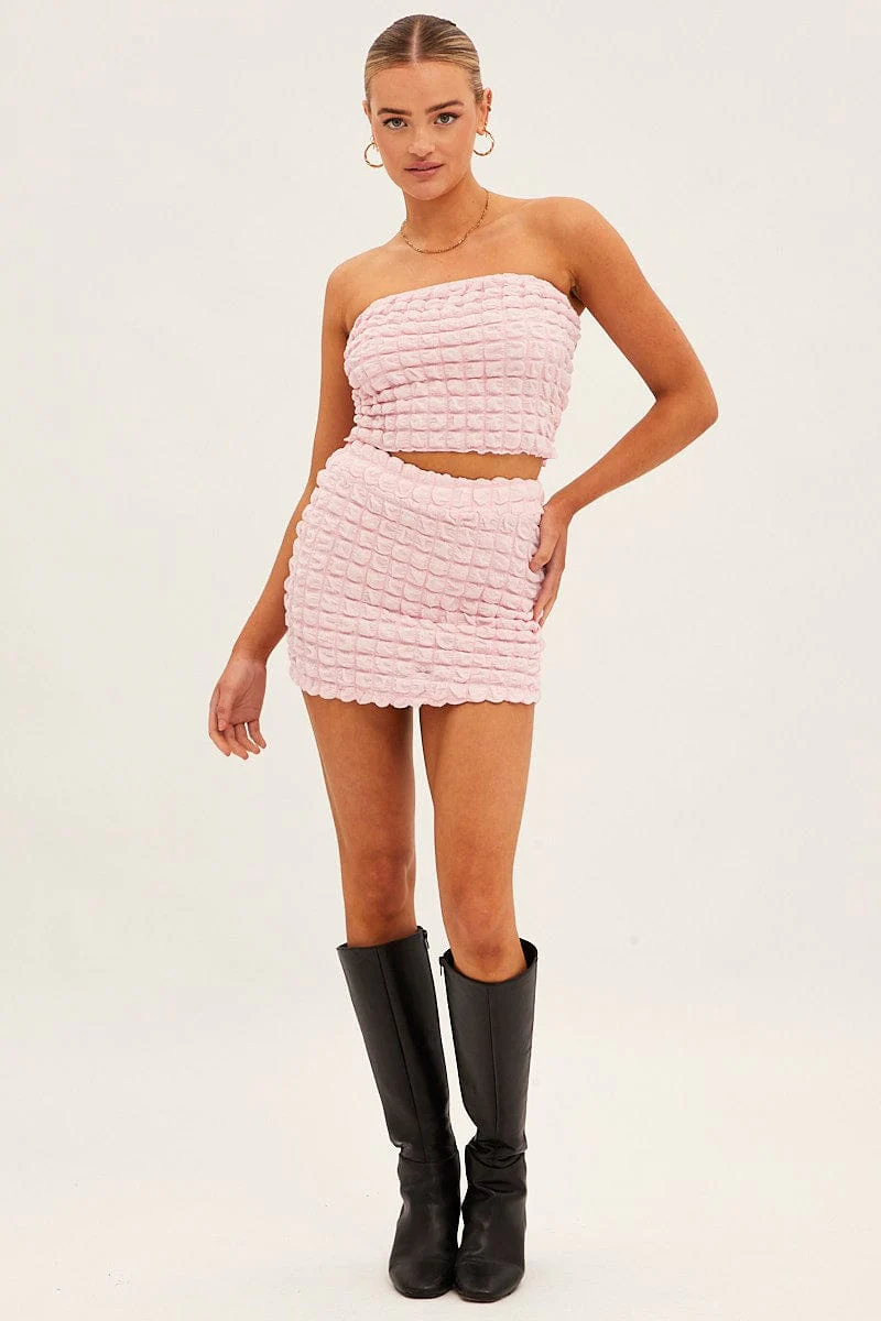 Pink Textured Crop Boobtube