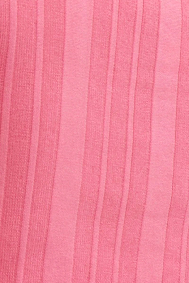 Pink Short Sleeve Ruched Knit Top