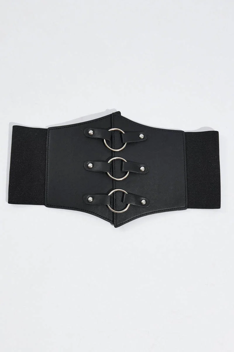 Black Ring Detail Corset Belt