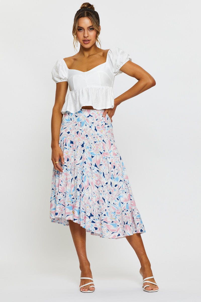 Print Maxi Skirt Tiered