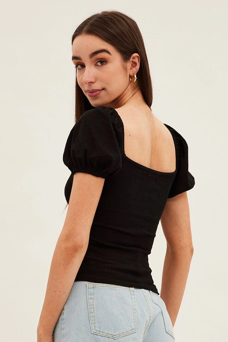 Black Keyhole Top Short Sleeve