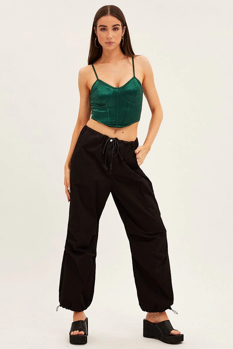 Green Solid Boned Corset Top