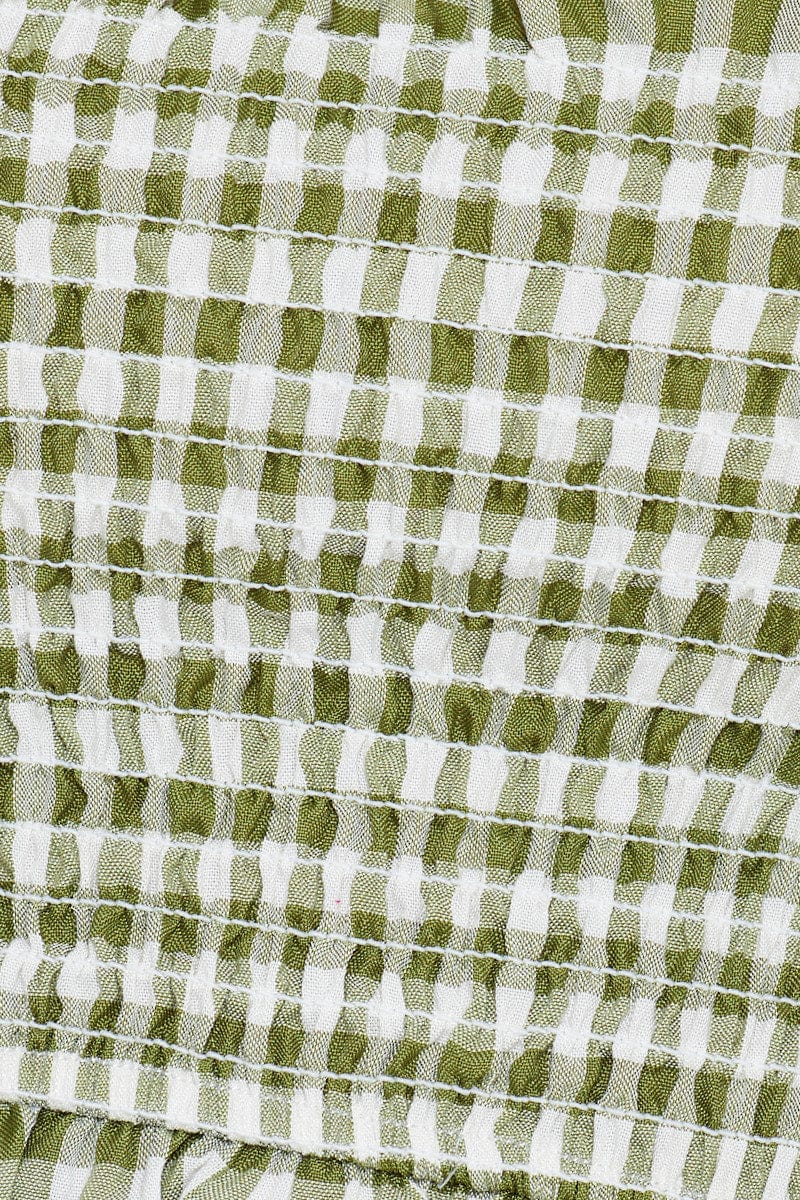 Check Crop Top Sleeveless Square Neck