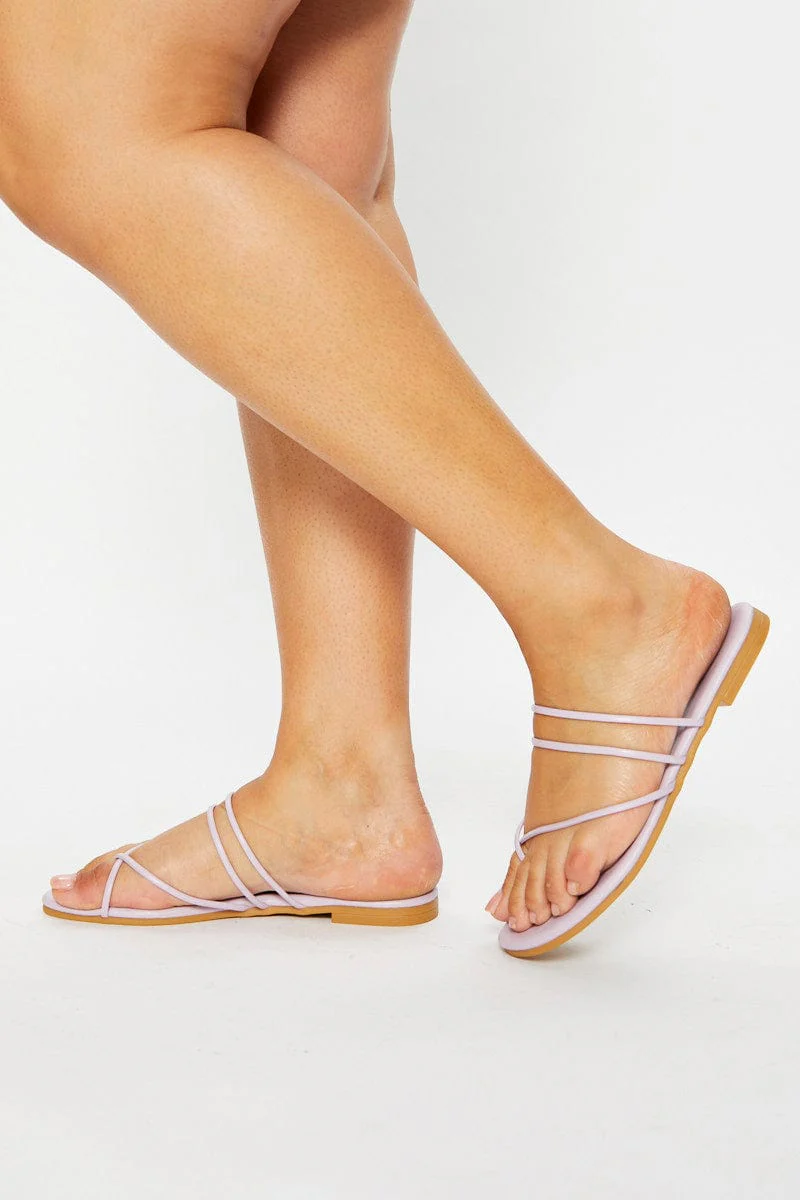 Purple Multi Strap Flat Sliders