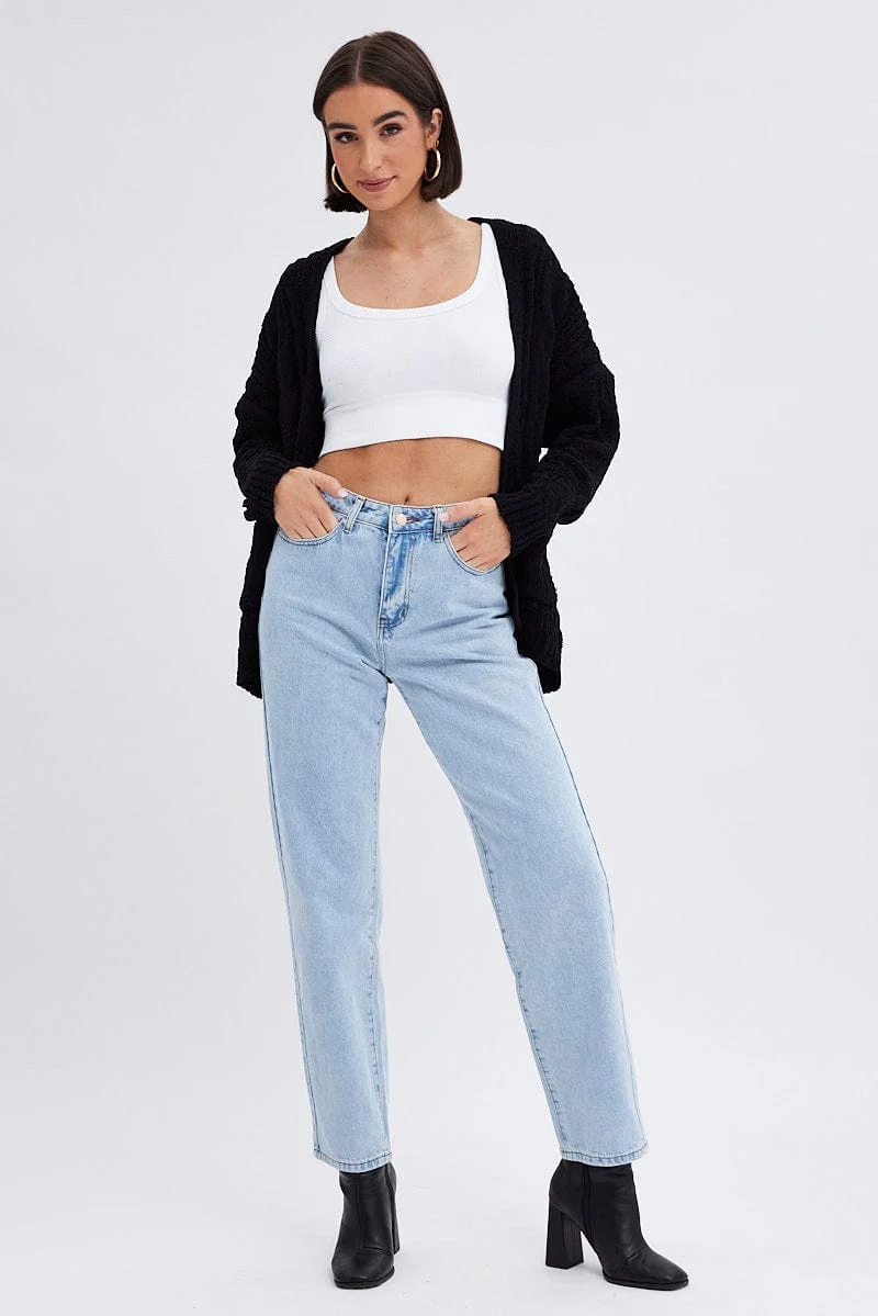 Black Longline Cable Knit Cardigan