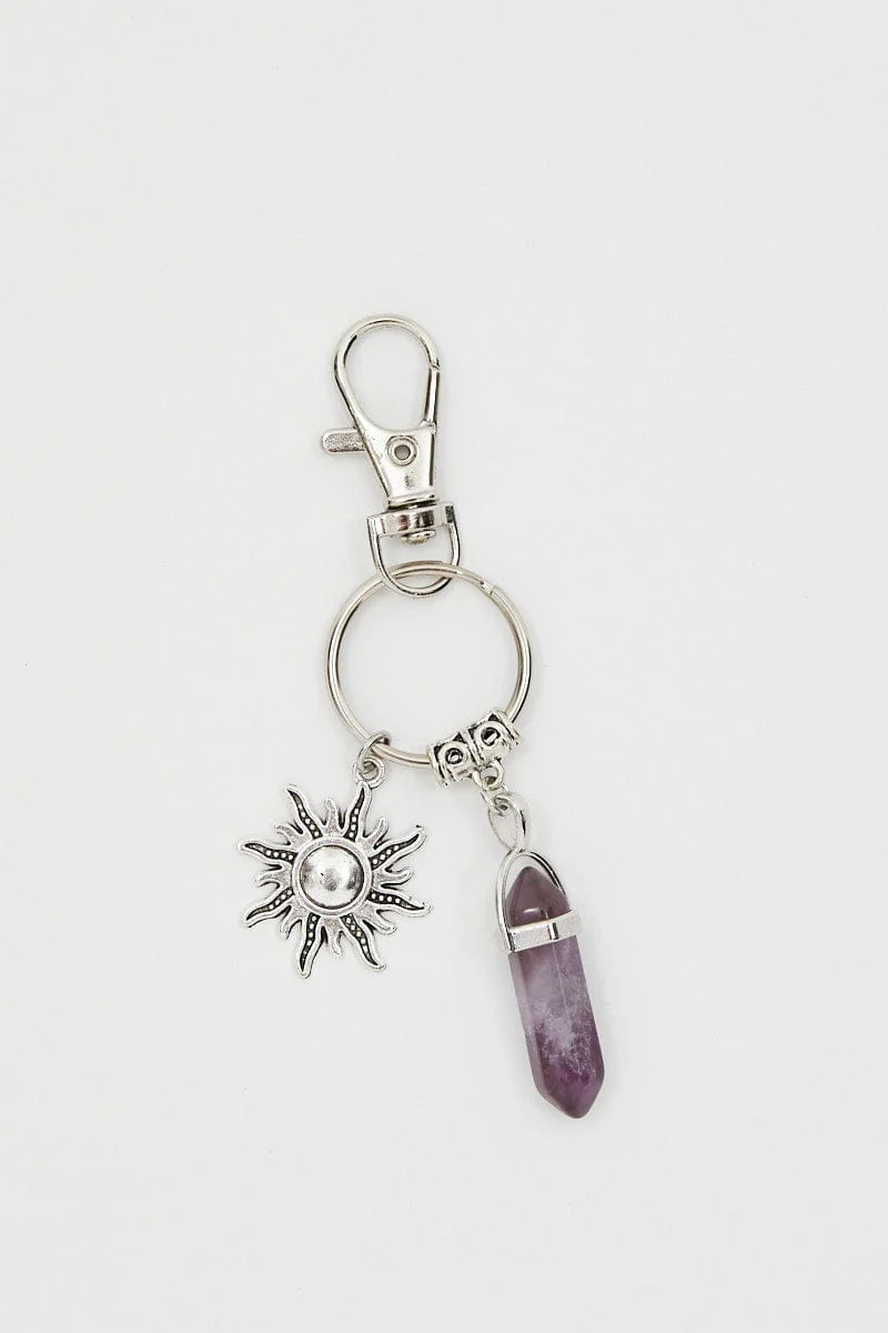 Purple Christmas Crystal Key Ring On Carding